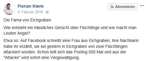 Ausschnitt Klenk Facebook-Seite