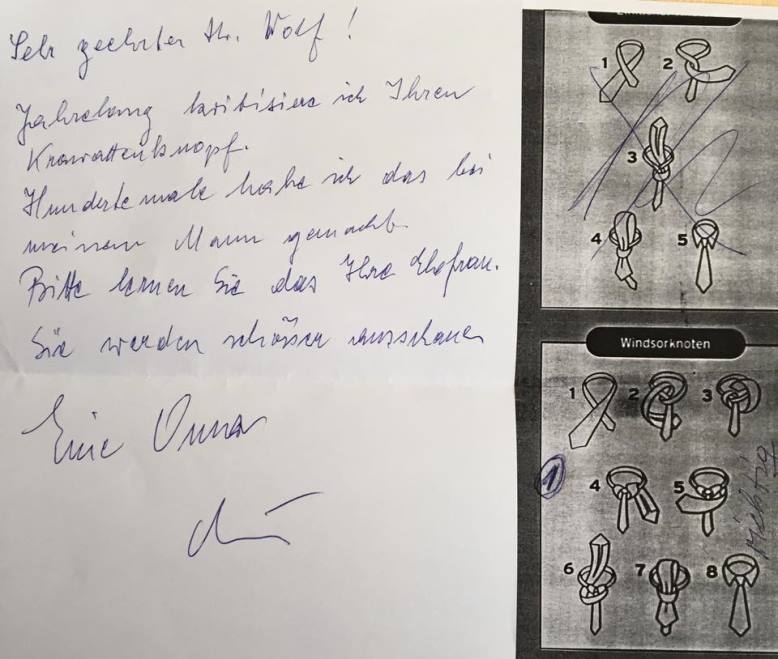 Postkarte mit Zeichnungen von korrekten Krawattenknoten