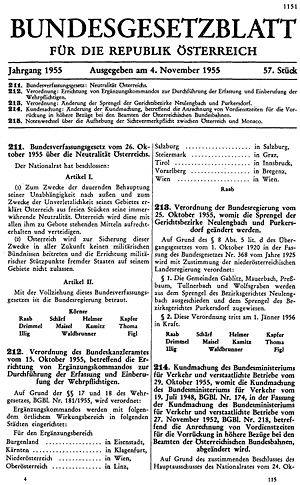 Bundesgesetzblatt Neutralitätsgesetz