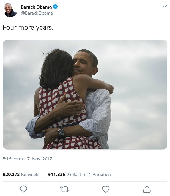 Tweet mit Foto auf dem Obama seine Frau umarmt