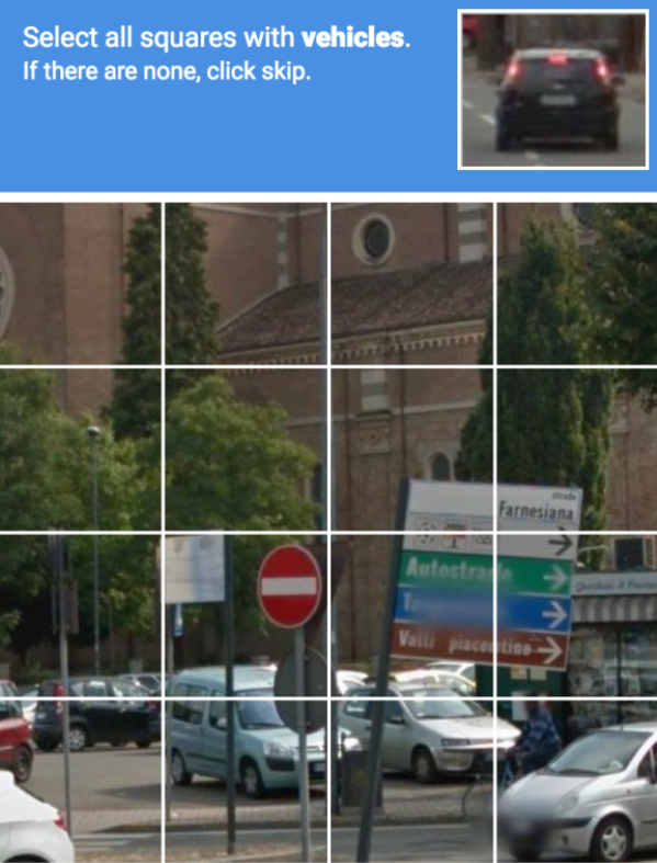 Captcha-Beispiel mit Autos