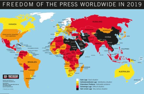 Weltkarte Pressefreiheit mit Link