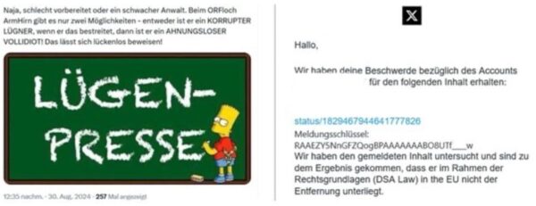 Screenshot X-Posting + Antwort von X