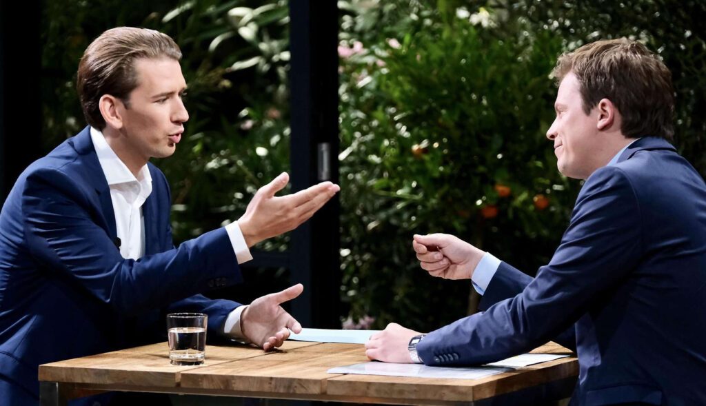 Sebastian Kurz und Tobias Pötzelsberger beim ORF-Sommergespräch 2019